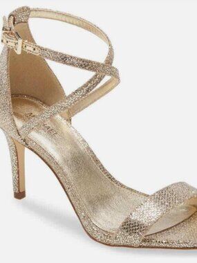 MICHAEL KORS Gold Strappy Heels Sandals Size 7 $195 Retail NEW IN BOX